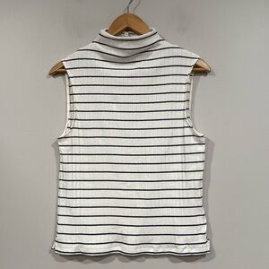 Madewell White/Black Striped Sleeveless Mock Neck Cotton Rib Top L NWT
